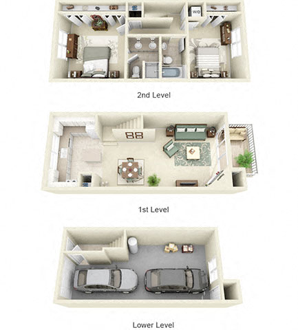 Floor plan for 2 beds, 2 baths, 1193 sqft